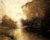 阿尔弗雷德 贝尔伯格 : A Moonlit River Landscape with a Figure